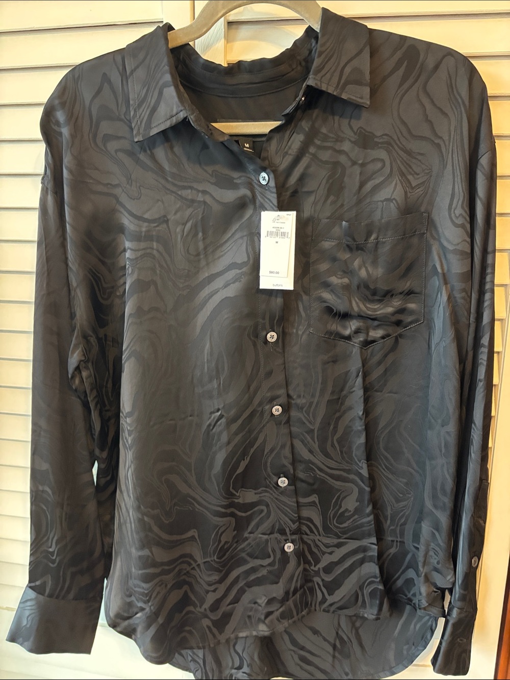 Banana Republic Women’s Black Textured Satin Button-Up Shirt